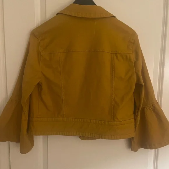 Anthropologie. NORA flounce sleeve trucker cropped jacket in mustard yellow - Picture 7 of 10